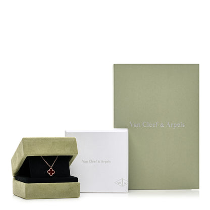 Van Cleef & Arpels 18K Rose Gold Carnelian Sweet Alhambra Pendant Necklace 6 of 6