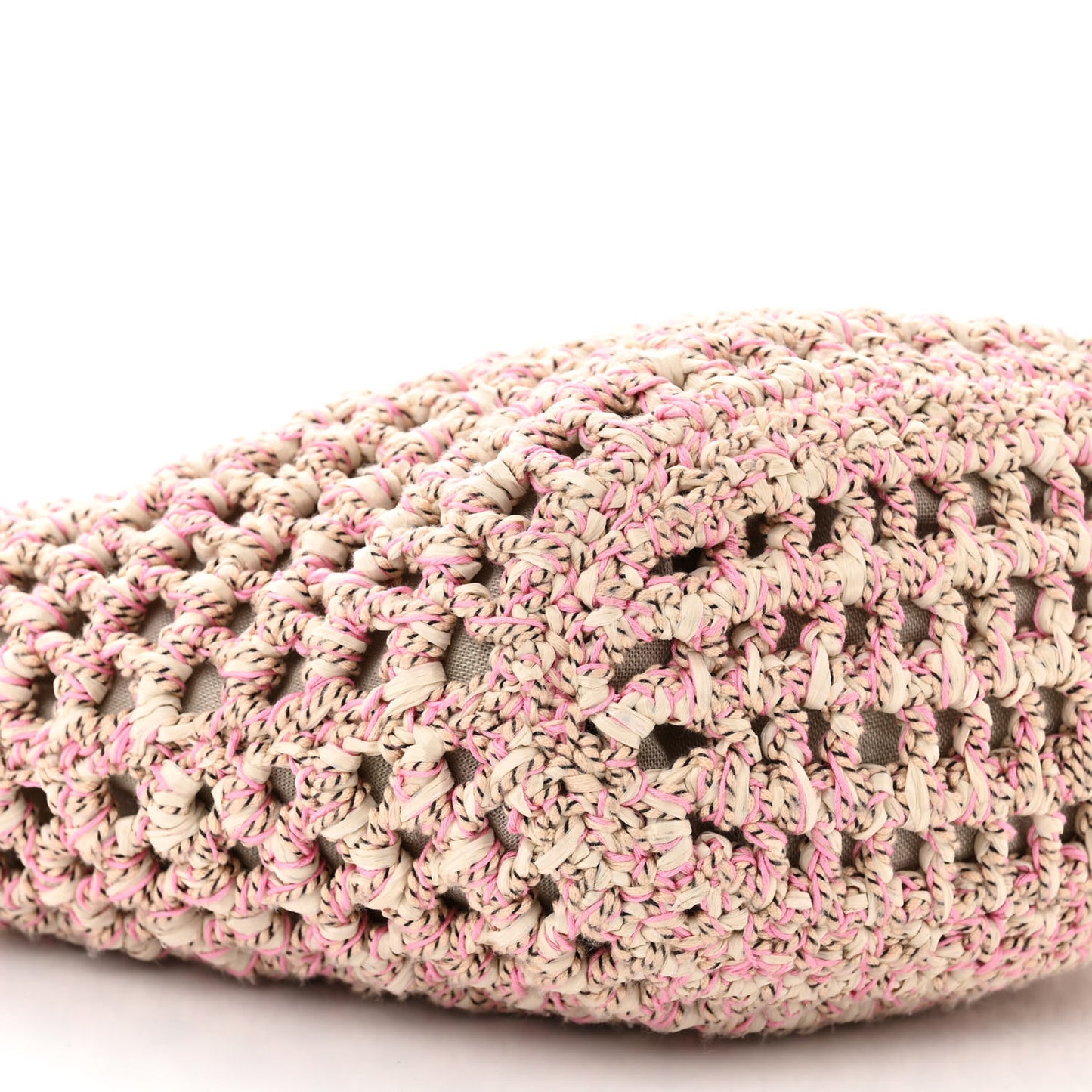 Mixed Fibers Calfskin Crochet Small Shopping Bag Beige Pink