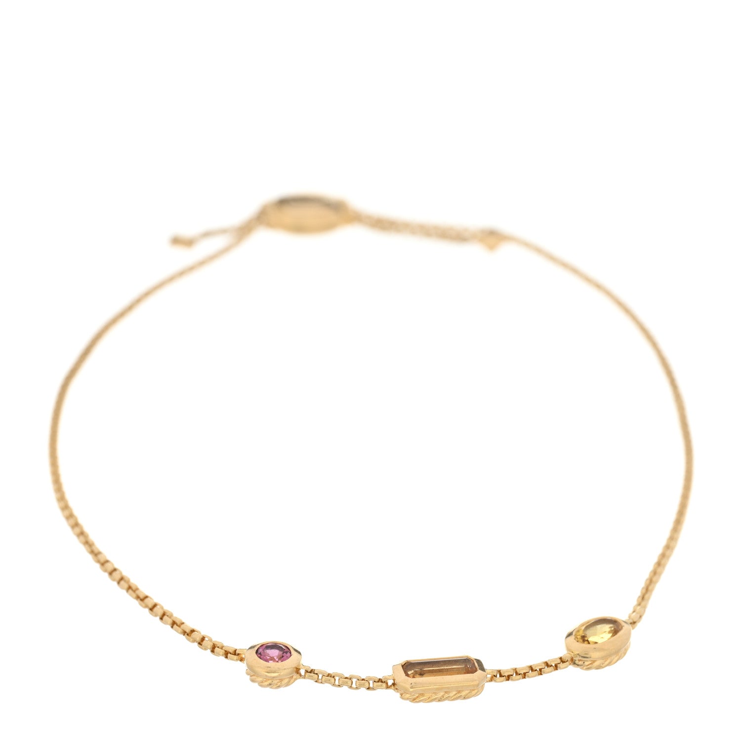 David Yurman DAVID YURMAN 18K Yellow Gold Citrine Yellow Beryl Pink Tourmaline Novella Chain Bracelet 1 of 4