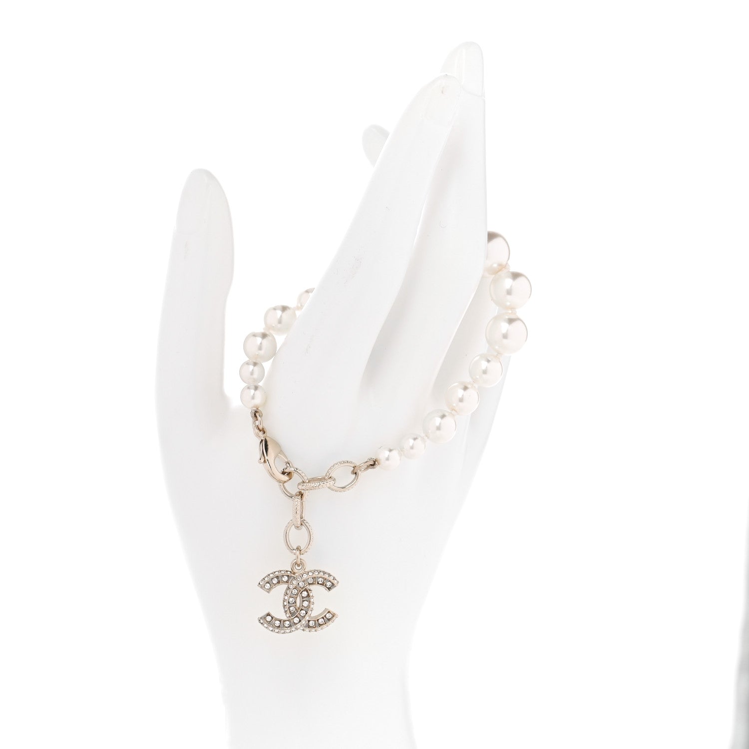 Chanel Graduated Pearl Crystal CC Bracelet Gold 2 of 7