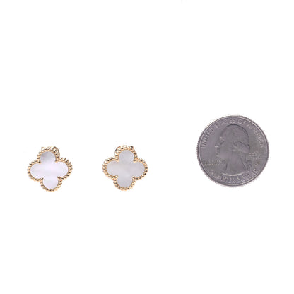 Van Cleef & Arpels 18K Yellow Gold Mother of Pearl Vintage Alhambra Earrings 2 of 8