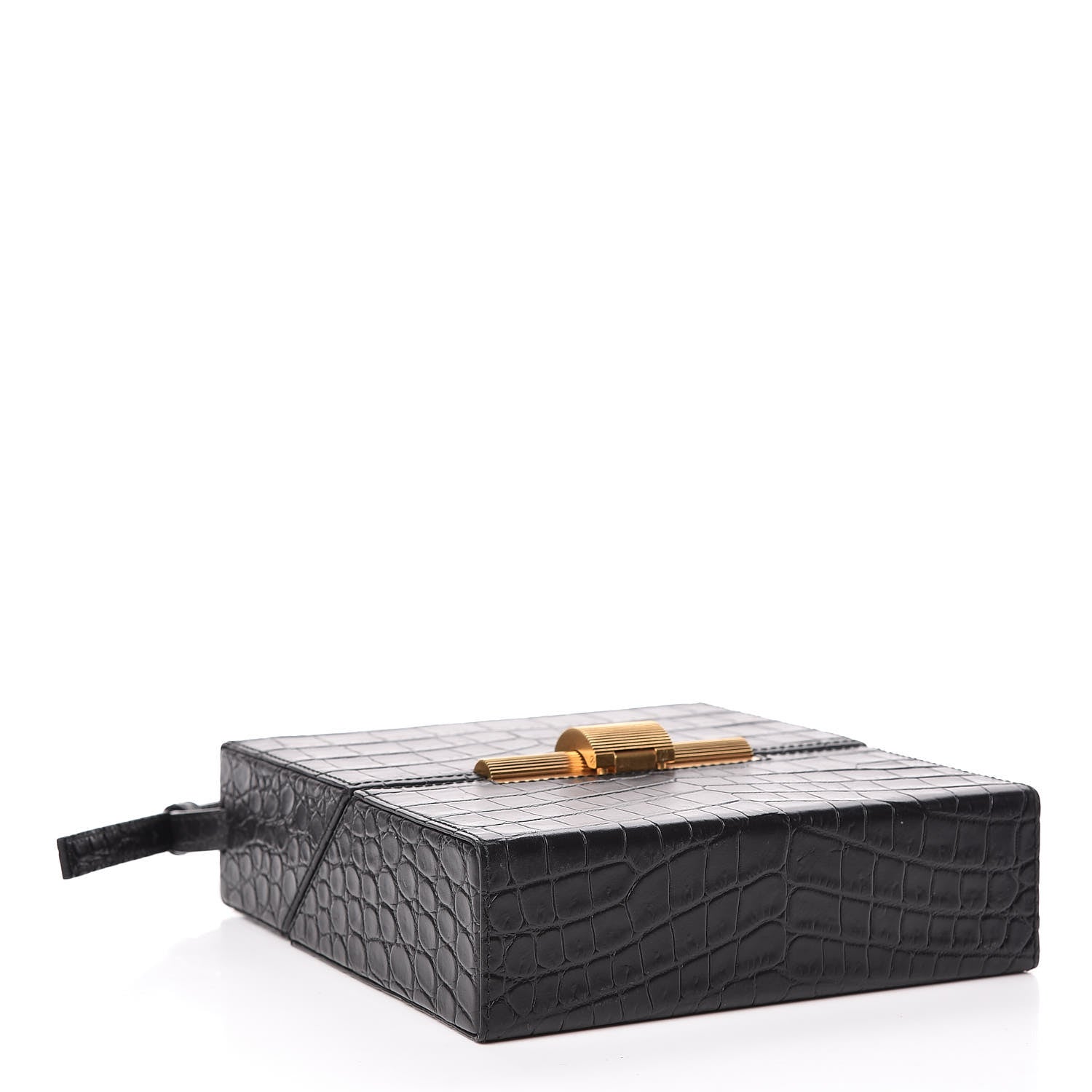 Bottega Veneta Calfskin Crocodile Embossed Daisey Box Clutch Black 4 of 10