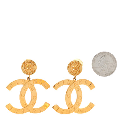 Chanel Metal Large Paris Button Clip On Earrings Gold 2 of 6