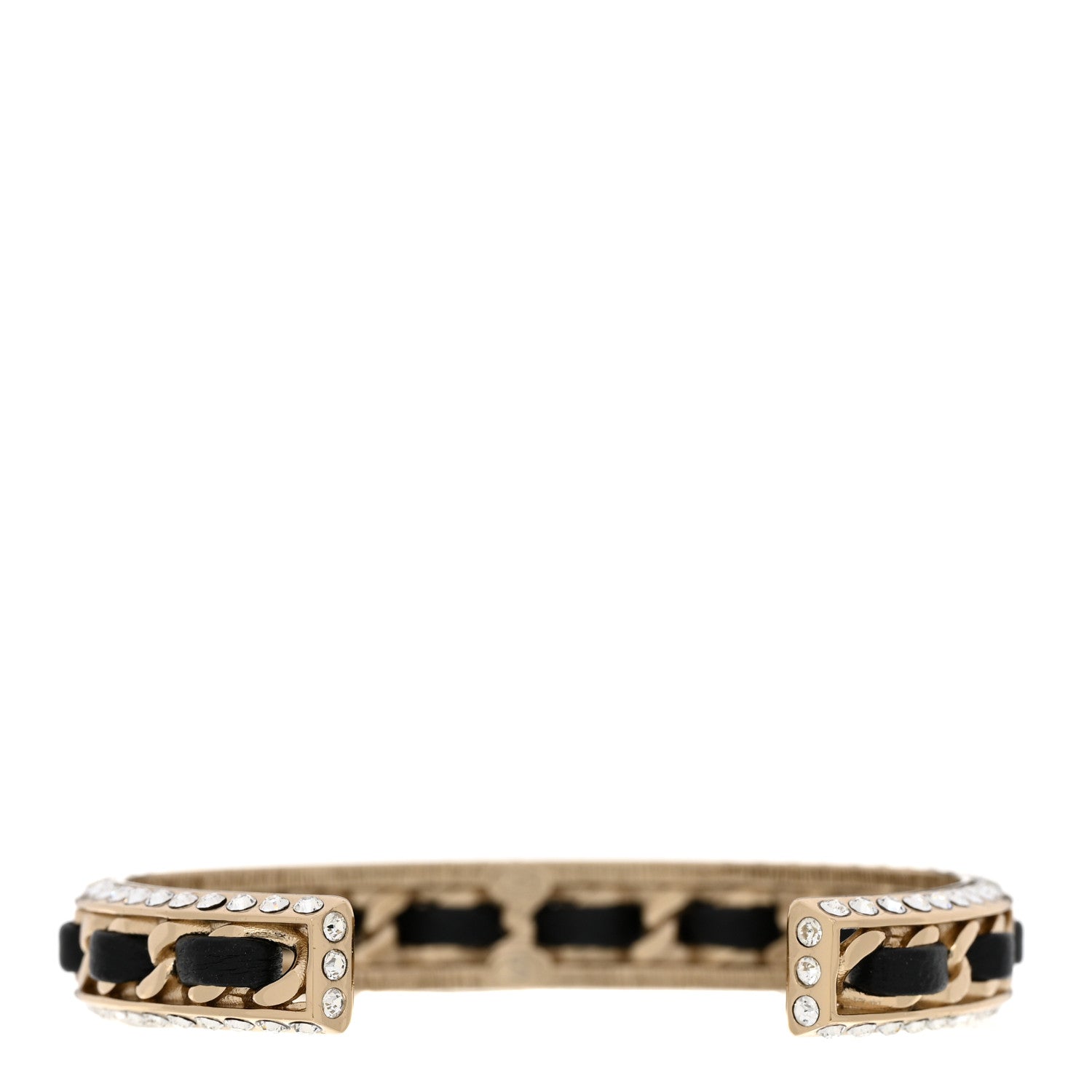 Chanel Metal Lambskin Crystal Chain CC Cuff S Black Gold 3 of 4