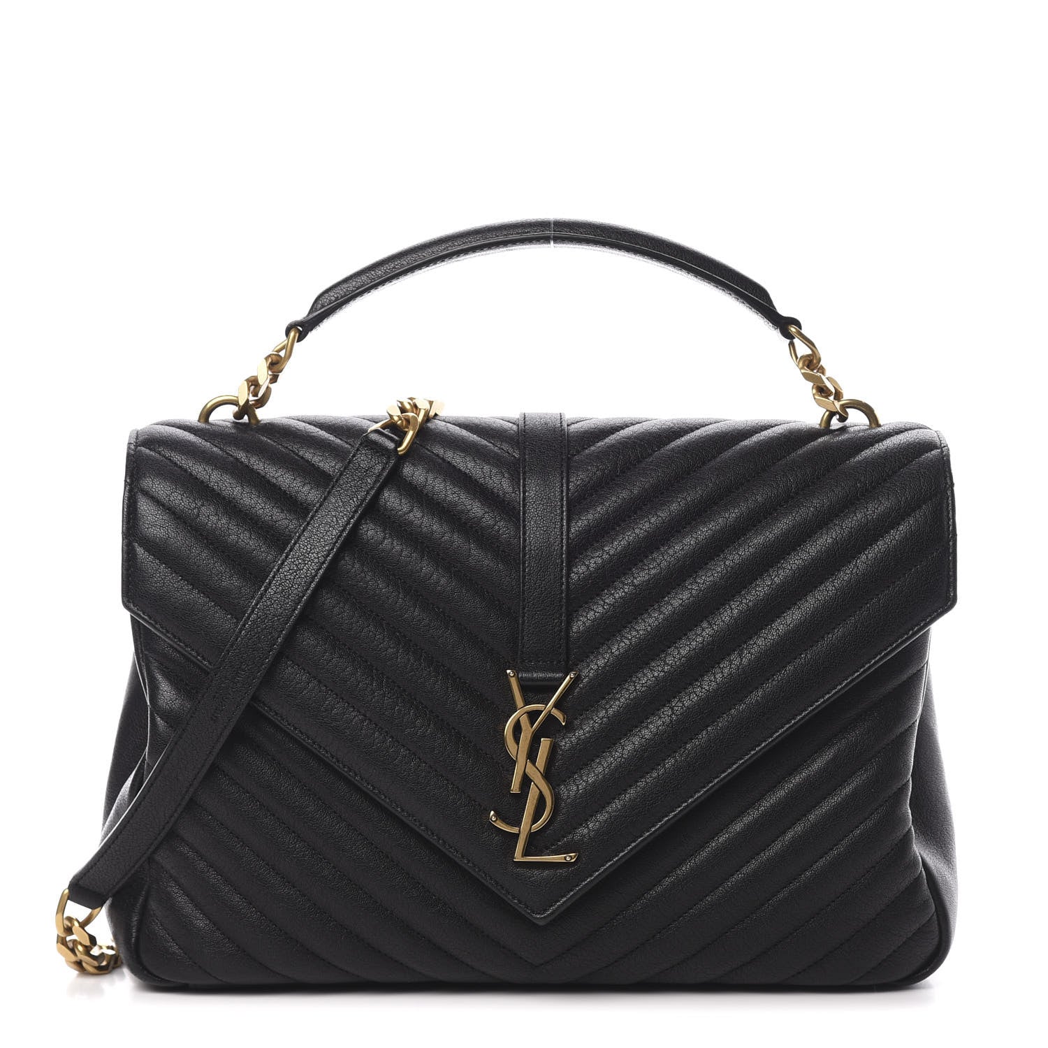 Saint Laurent Sheepskin Matelasse Chevron Monogram Large College Satchel Black 1 of 12