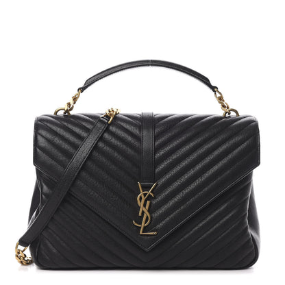Saint Laurent Sheepskin Matelasse Chevron Monogram Large College Satchel Black 1 of 12