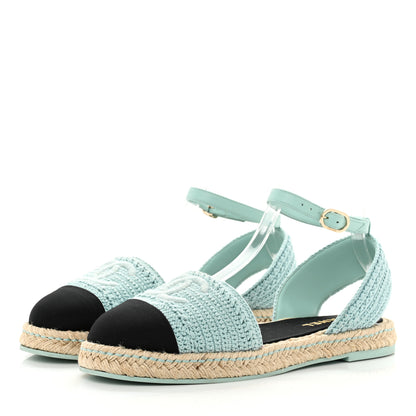 Chanel Embroidery Grosgrain CC Espadrilles 41 Light Blue Black 3 of 12