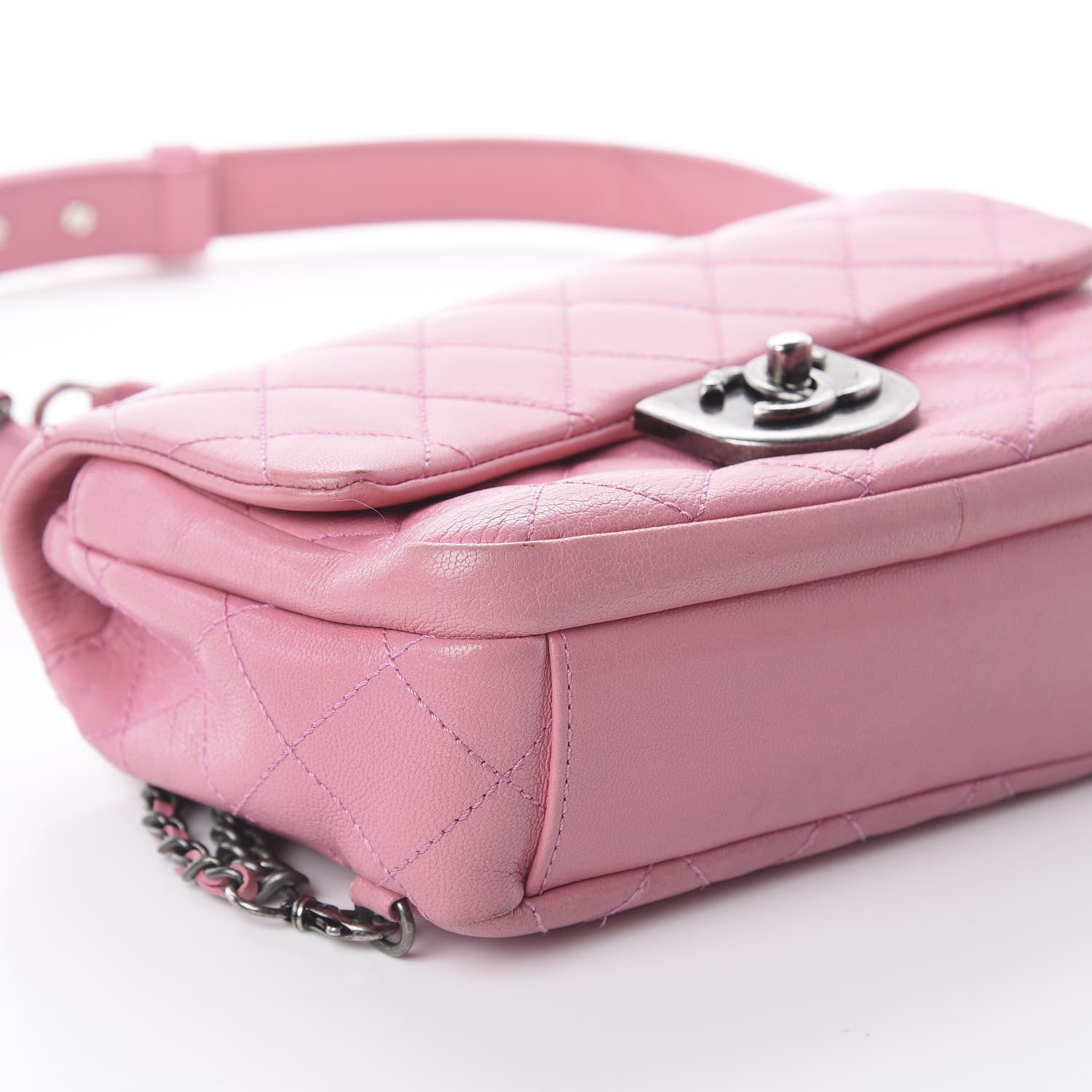 Chanel Shiny Goatskin Quilted Small Double Carry Waist Chain Flap Pink 5 of 9