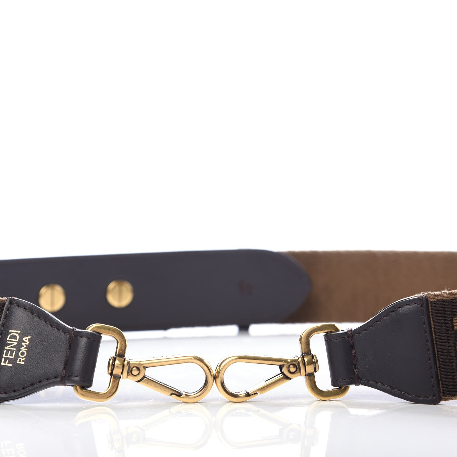 Fendi Ribbon Vitello Century FF 1974 Flat Studded Strap You Fango Marrone Ebano 3 of 6