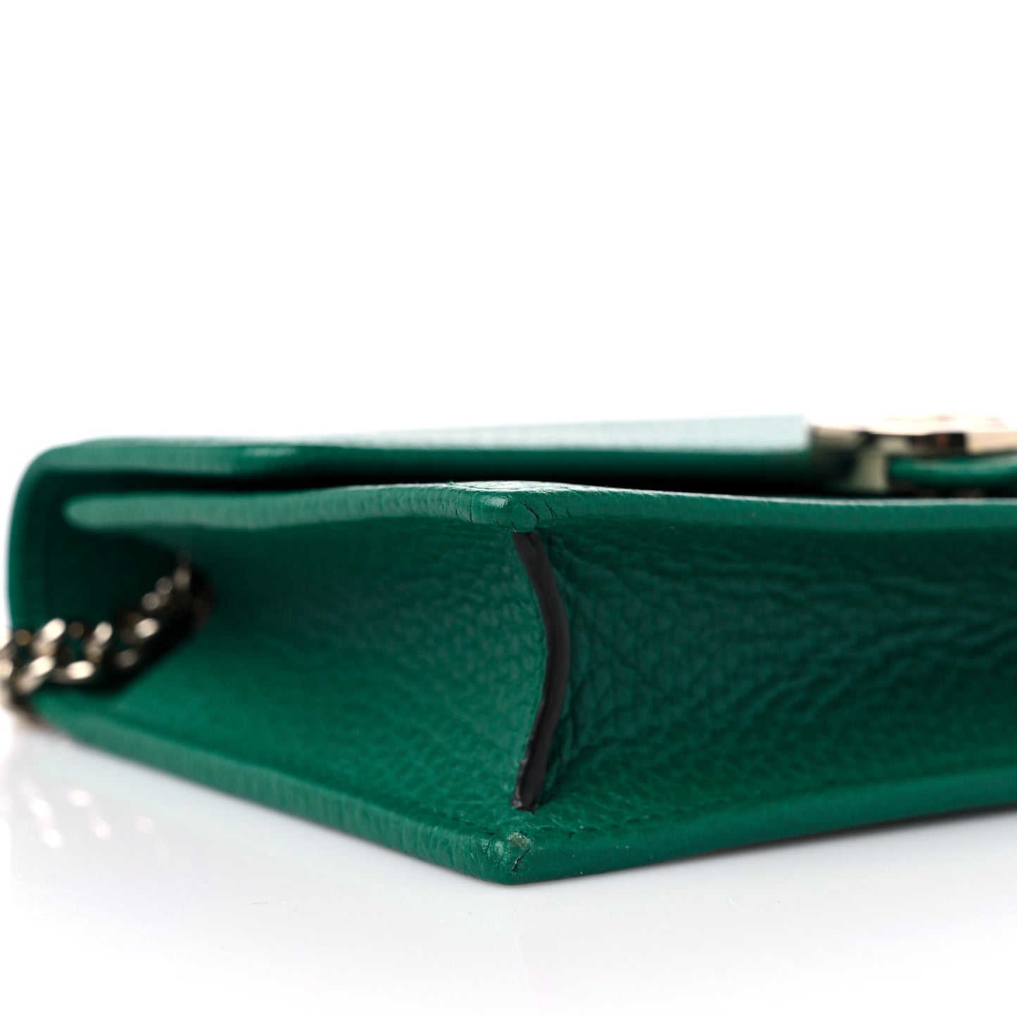 Dollar Calfskin Interlocking G Chain Wallet Emerald