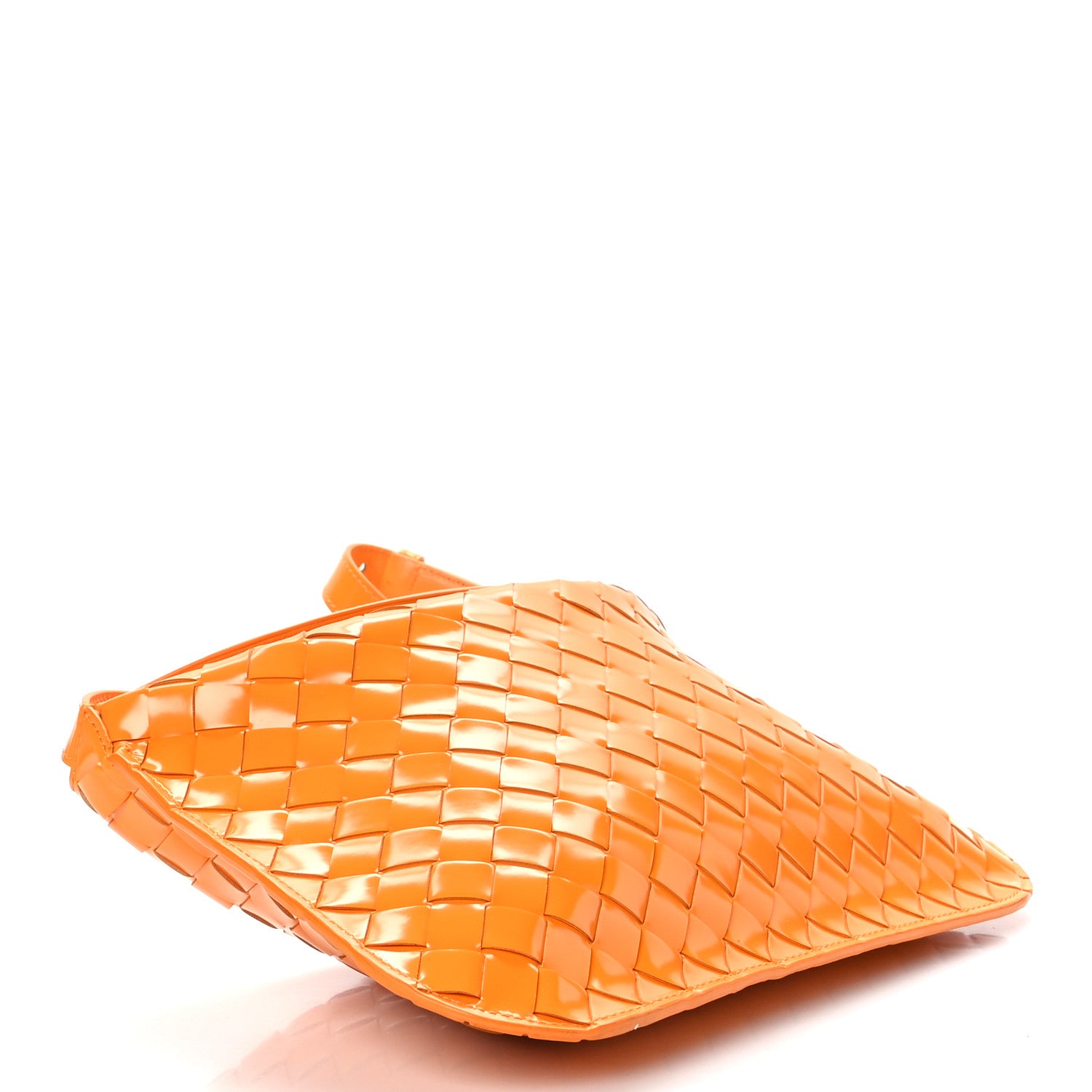 Bottega Veneta Brushed Calfskin Intrecciato Cradle Fold Over Shoulder Bag Tangerine 4 of 8
