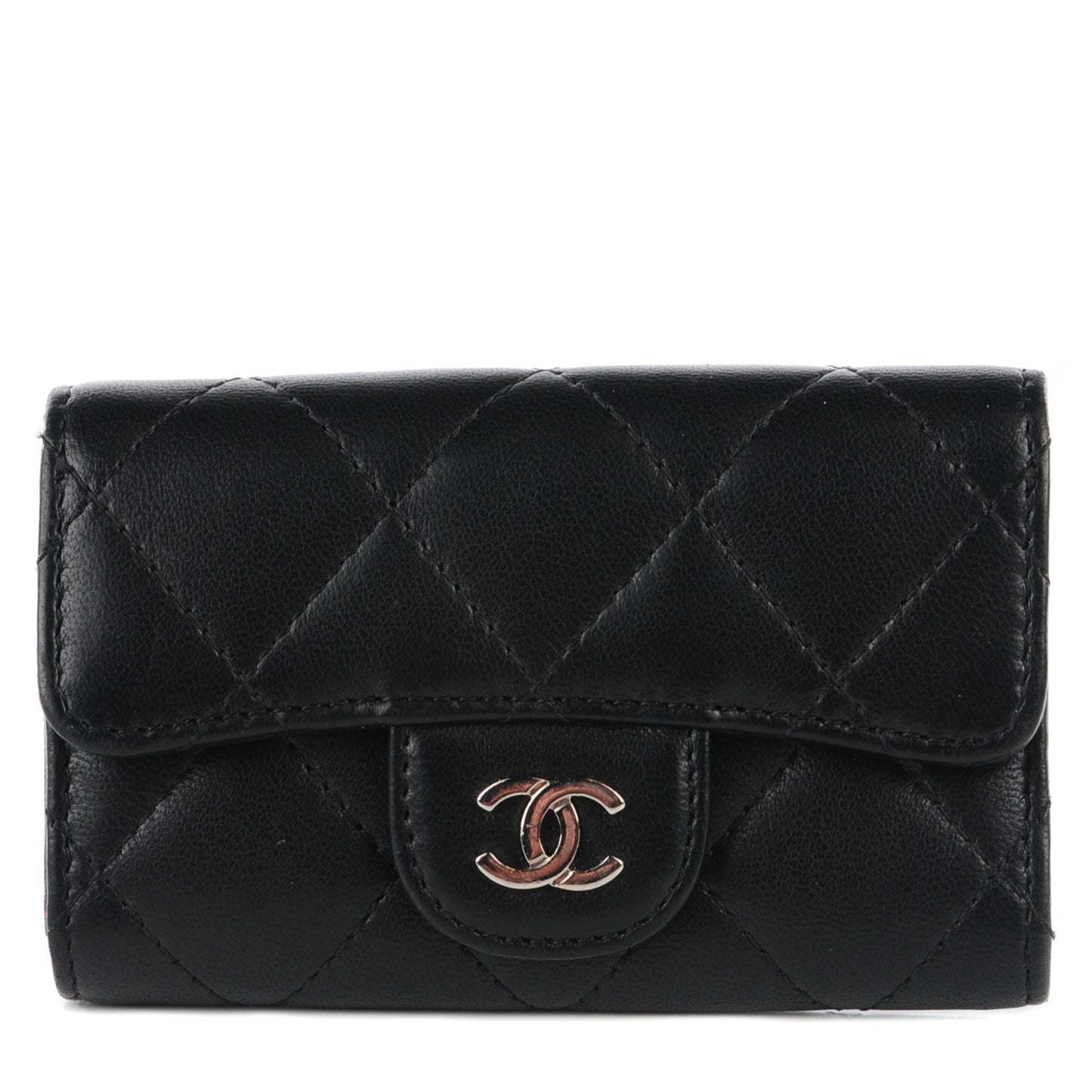 Lambskin Quilted 6 Key Holder Black