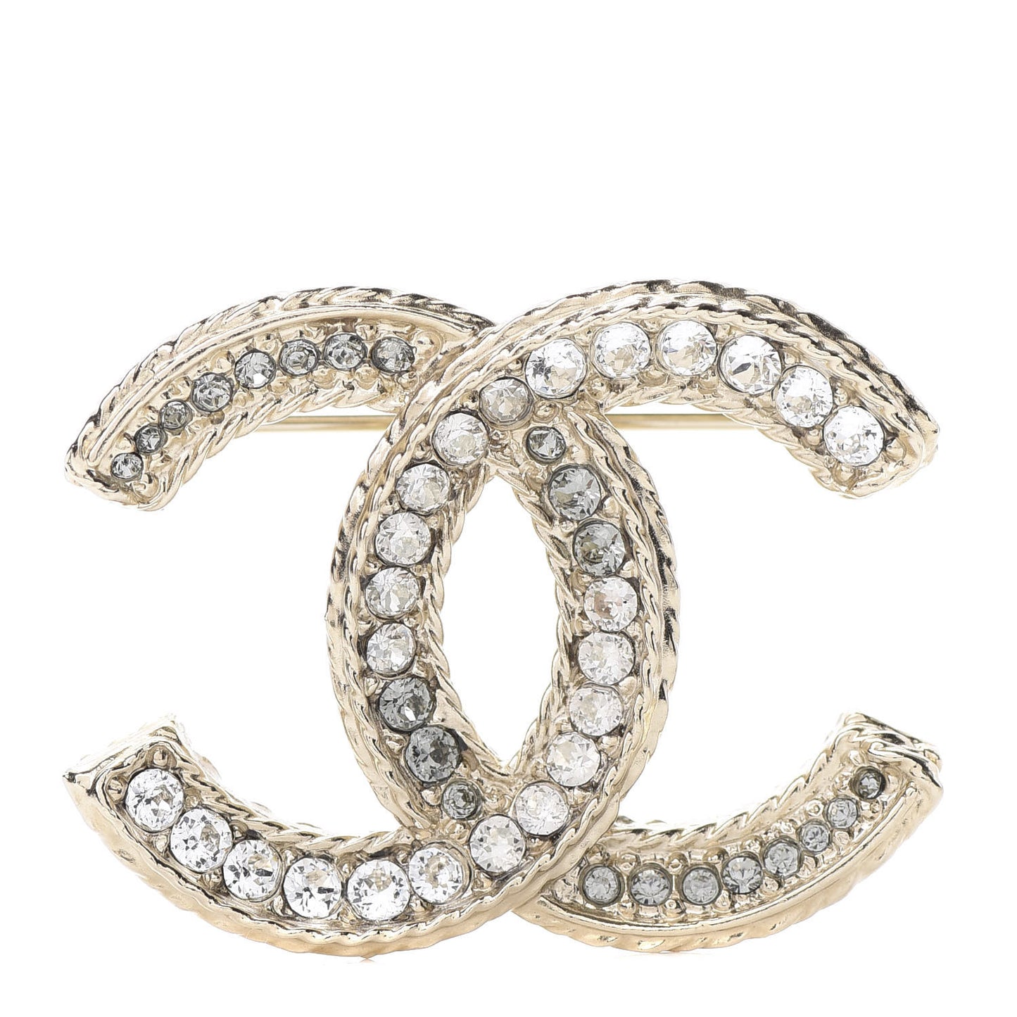 Crystal CC Brooch Pin Light Gold