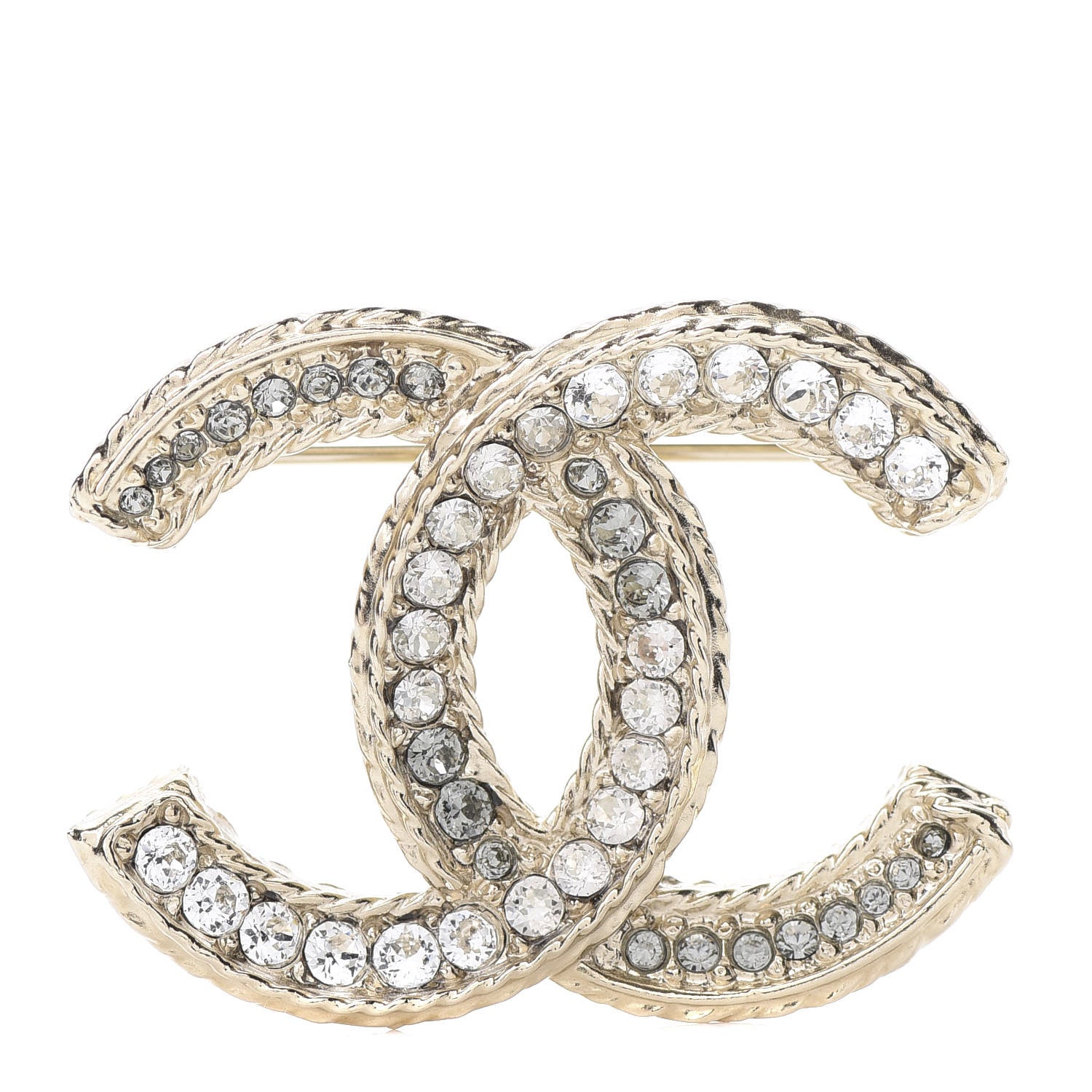 Chanel Crystal CC Brooch Pin Light Gold 1 of 4