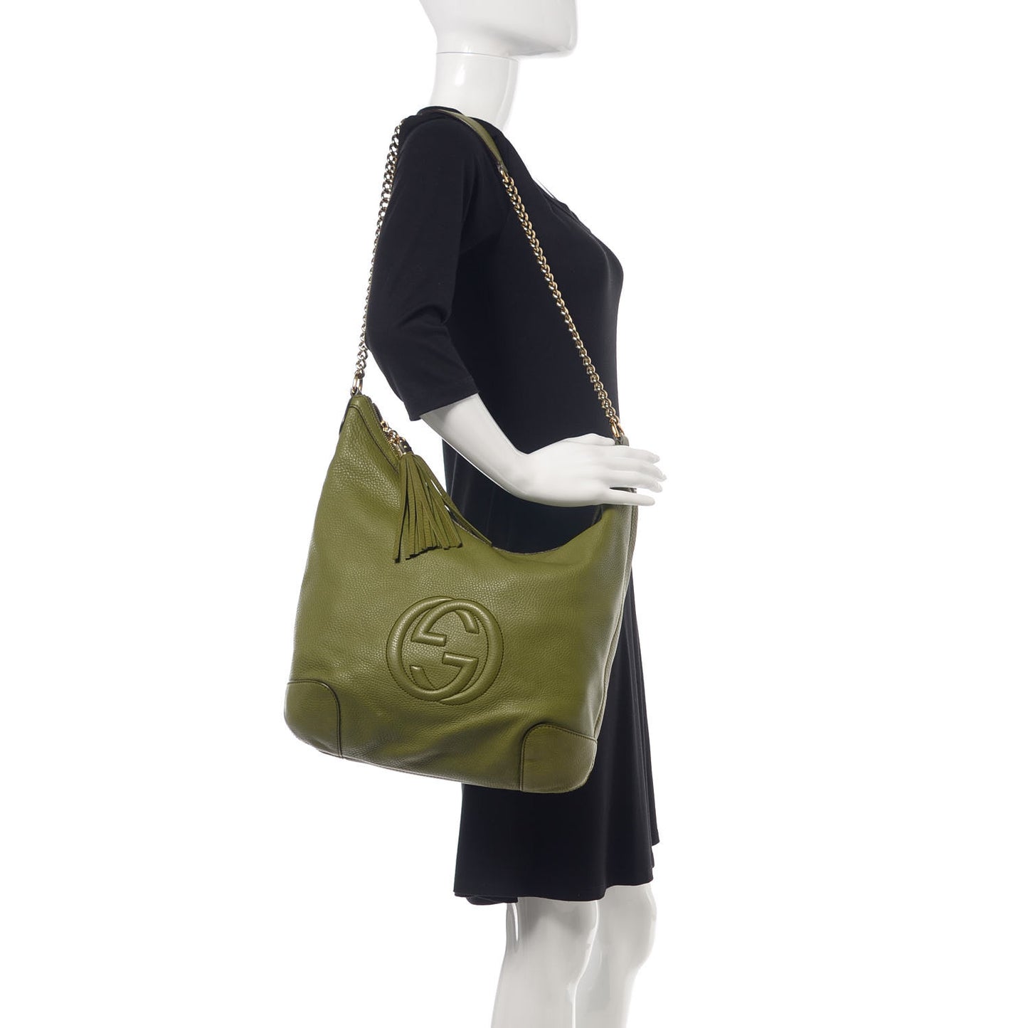 Pebbled Calfskin Medium Soho Chain Hobo Green