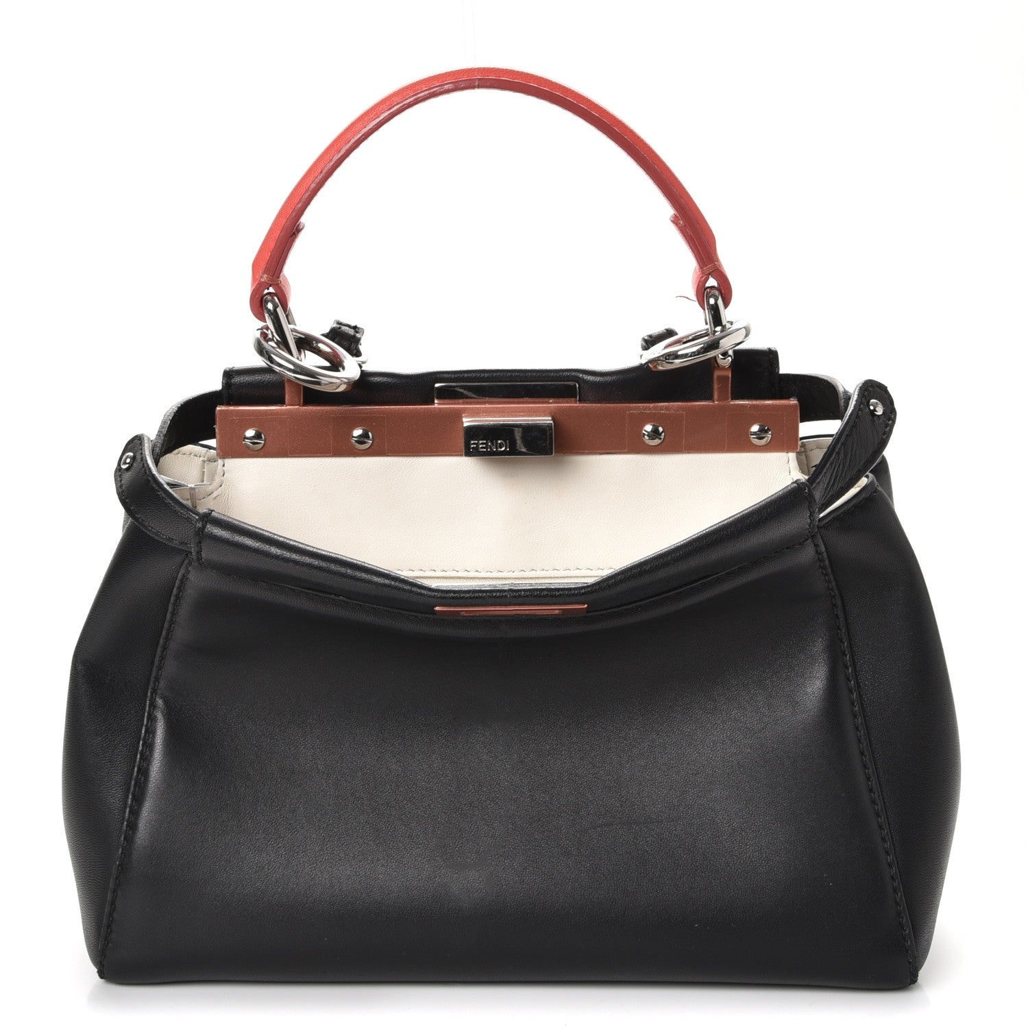 Fendi Nappa Colorblock Mini Peekaboo Iconic Satchel Black White Ecstasy 1 of 9