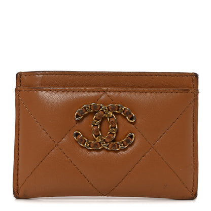 Chanel Lambskin Quilted Chanel 19 Card Holder Brown 1 of 10