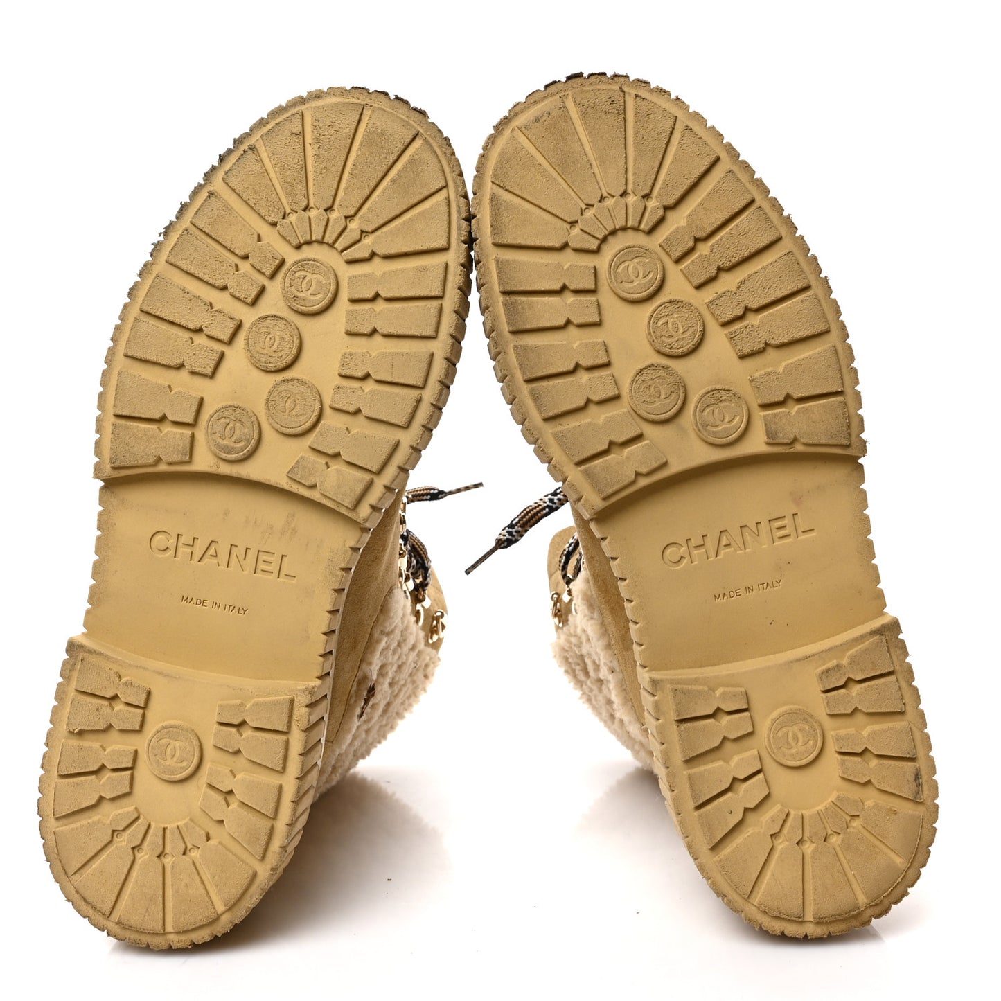 Suede Shearling Quilted CC Combat Boots 38 Beige