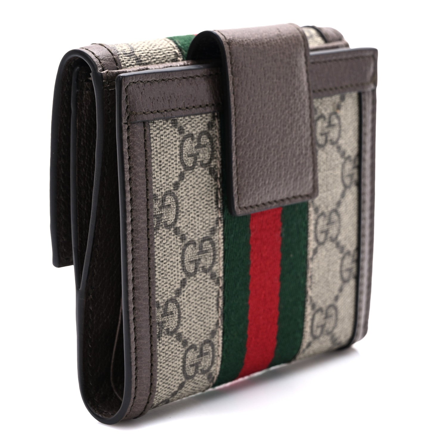 Gucci GG Supreme Monogram Web Ophidia French Flap Wallet Beige New Acero 3 of 6