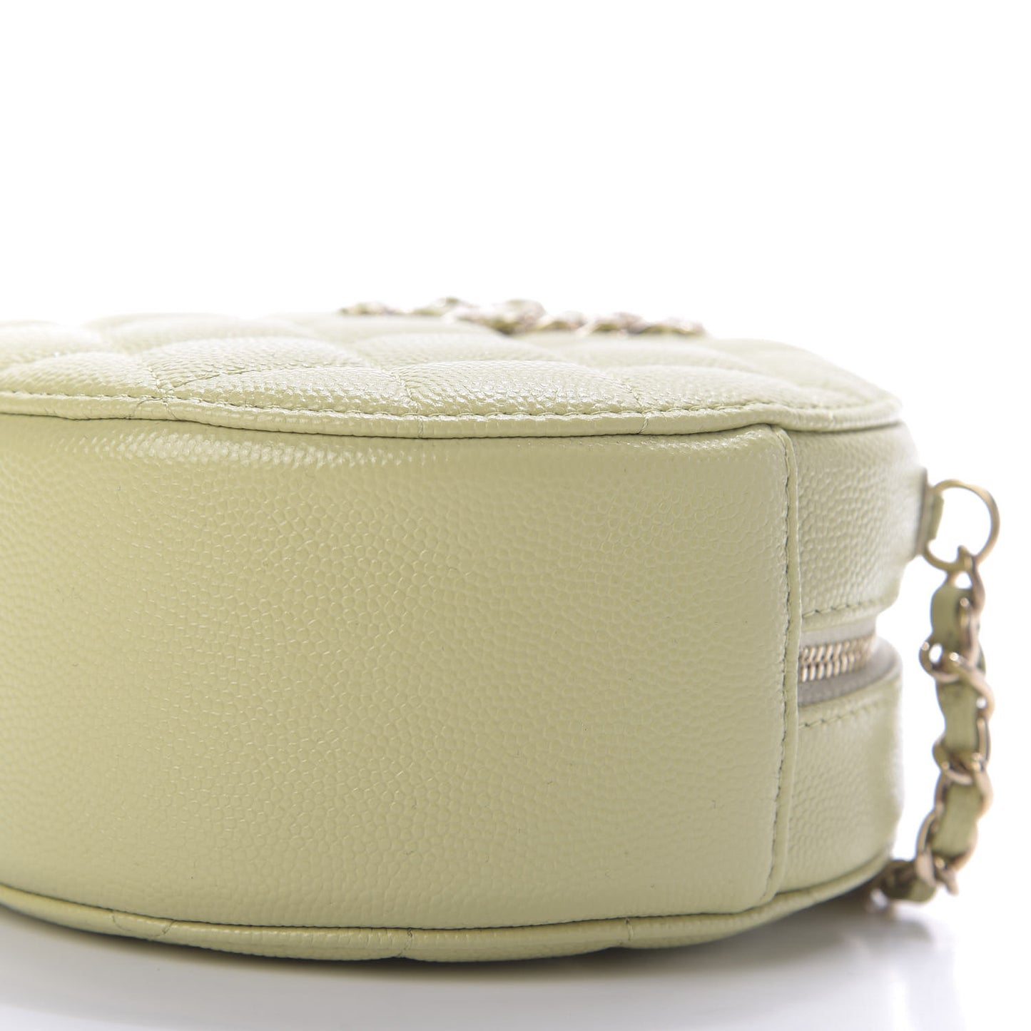 Caviar Quilted French New Wave Round Clutch With Chain Light Green