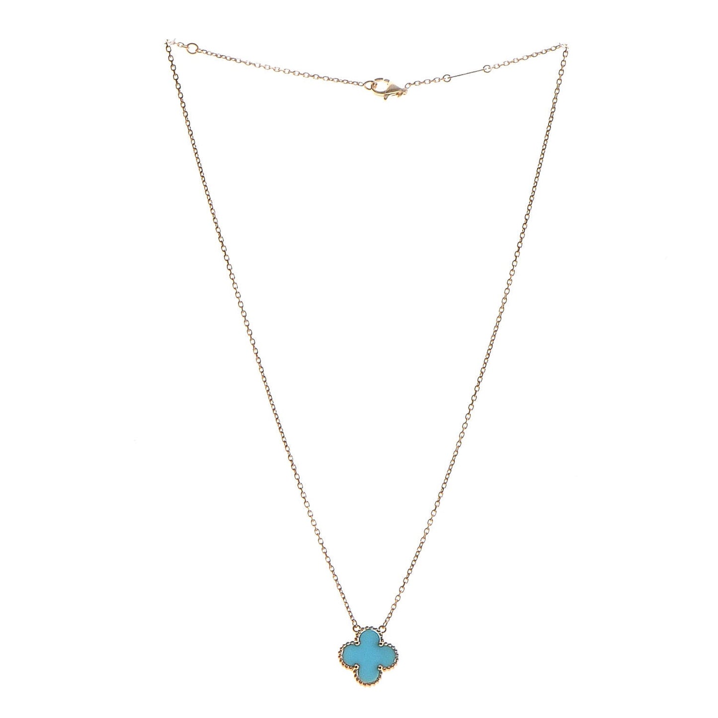 18K Yellow Gold Turquoise Vintage Alhambra Pendant Necklace