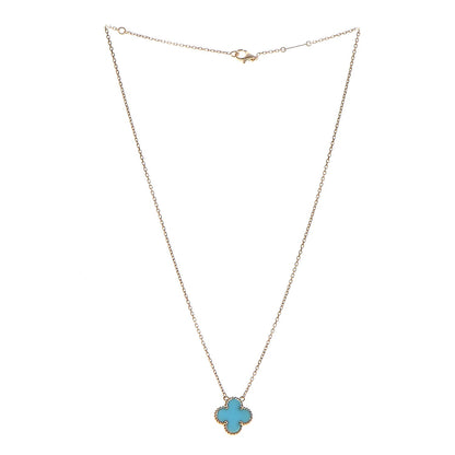 Van Cleef & Arpels 18K Yellow Gold Turquoise Vintage Alhambra Pendant Necklace 4 of 8