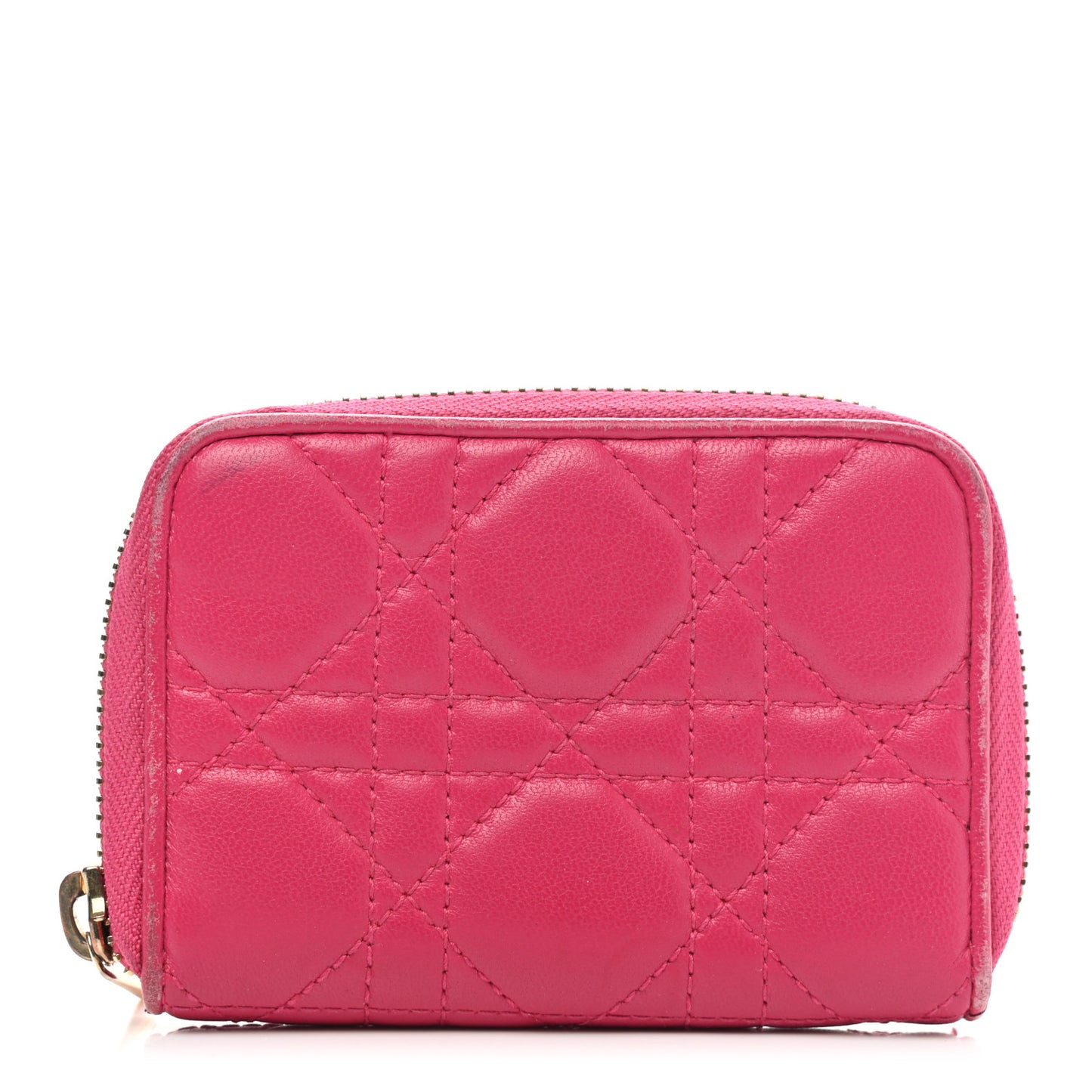 Lambskin Cannage Mini Lady Dior Zip Portemonnaie Fuchsia