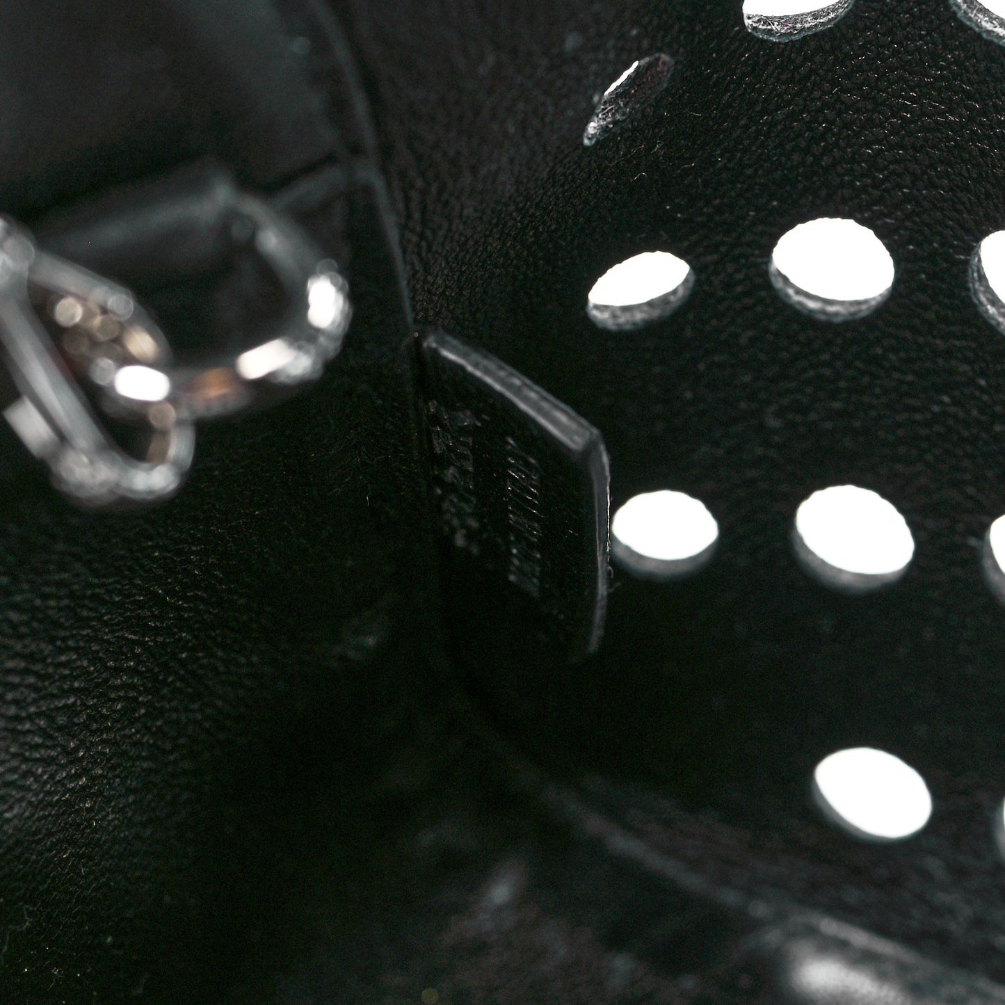 City Calfskin Perforated Chain Shoulder Bag Black Lacca