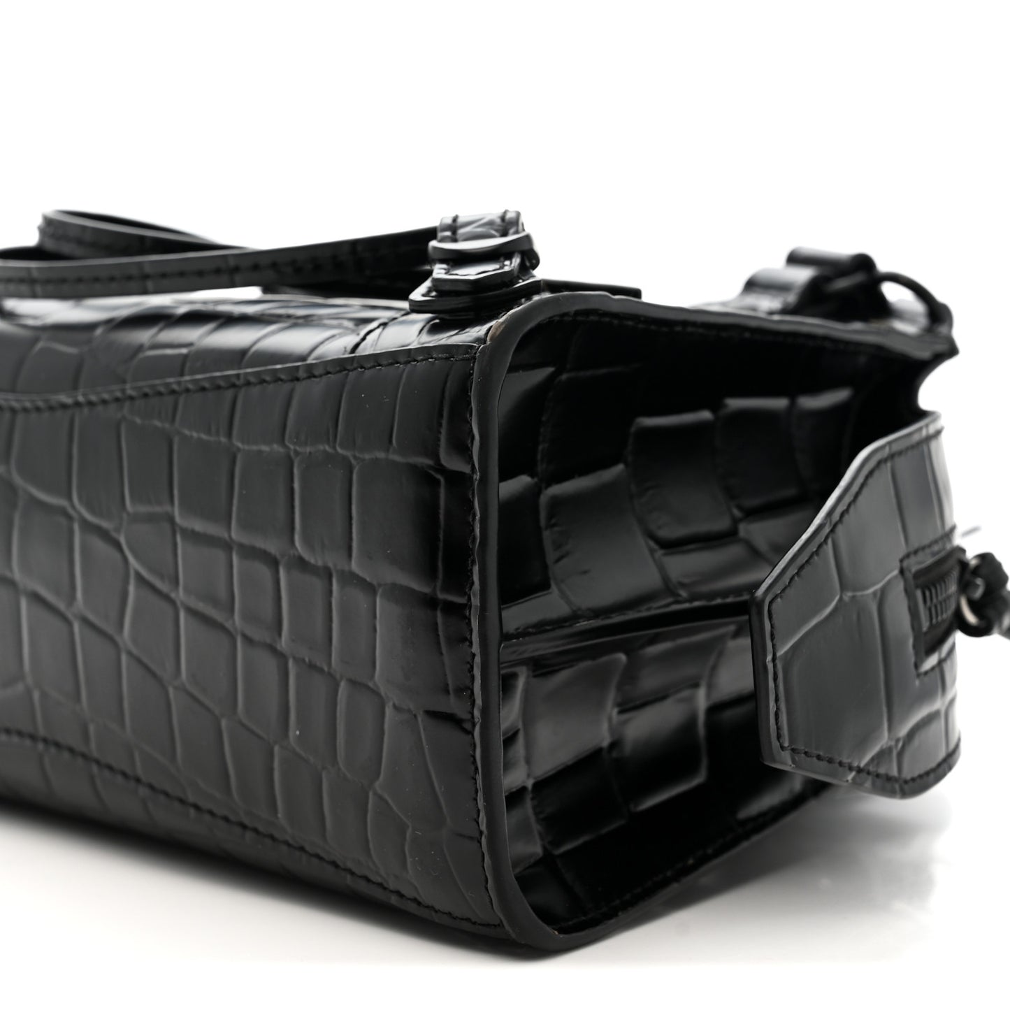 Semi Shiny Calfskin Crocodile Embossed Neo Classic Black Hardware Mini City Black