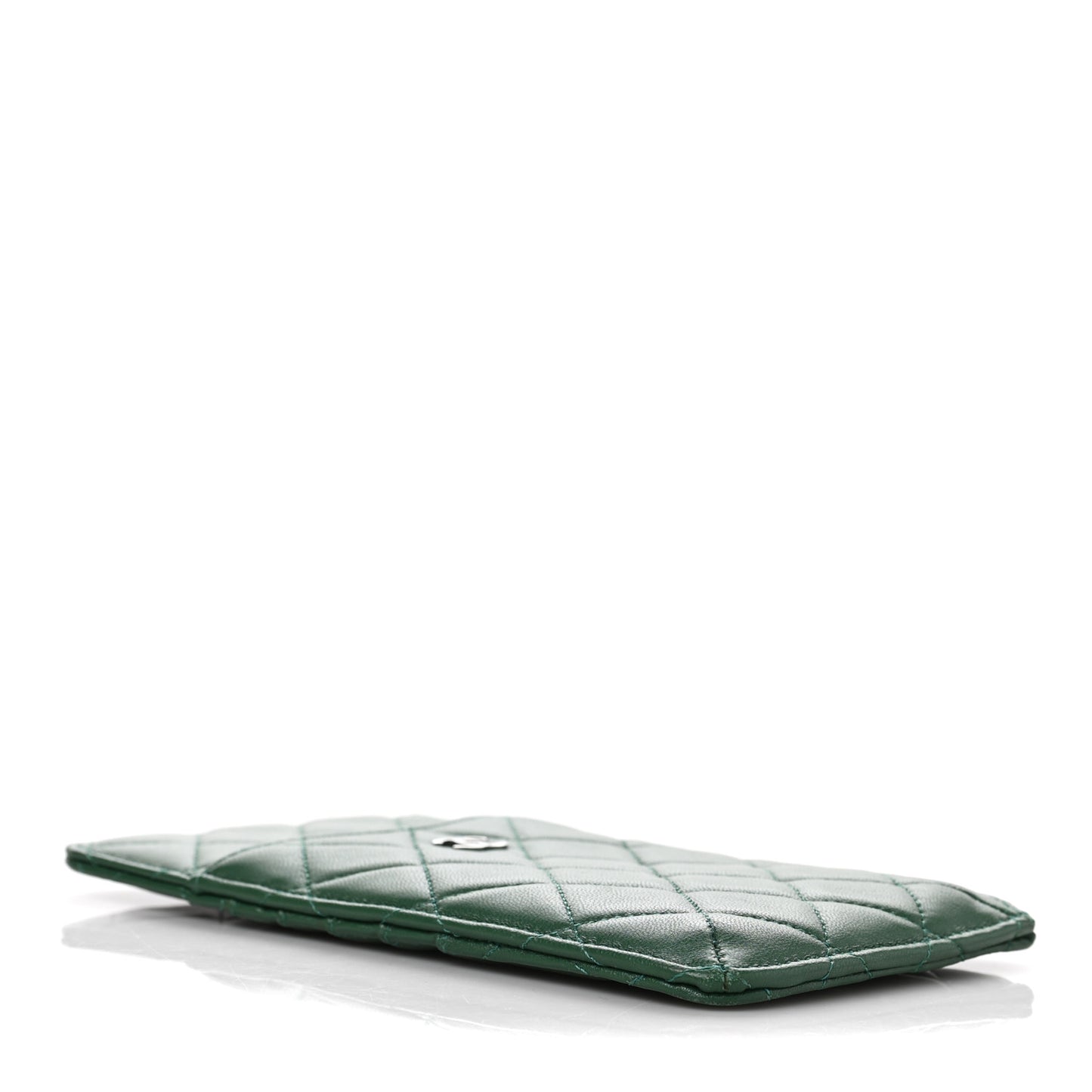 Lambskin Quilted Classic Flat Wallet Pouch Green