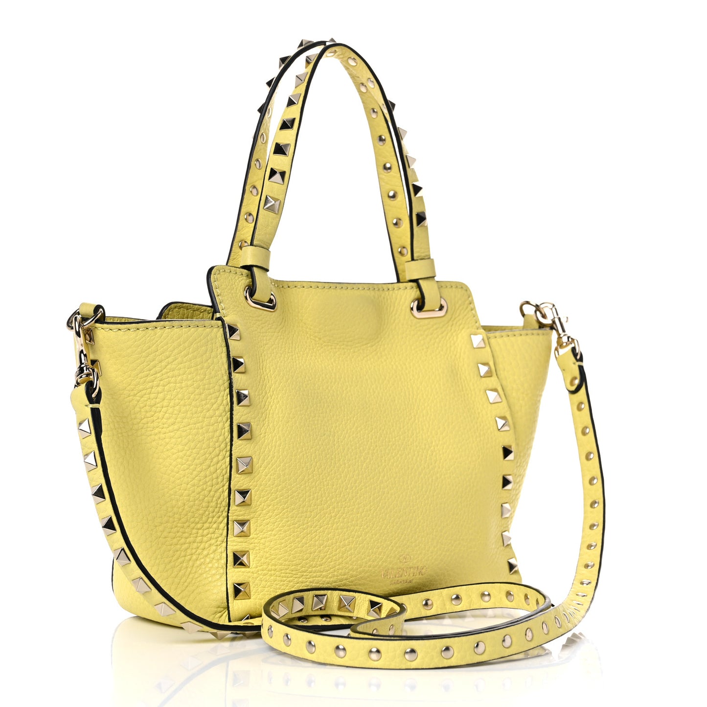 Pebbled Calfskin Mini Rockstud Tote Jonquill