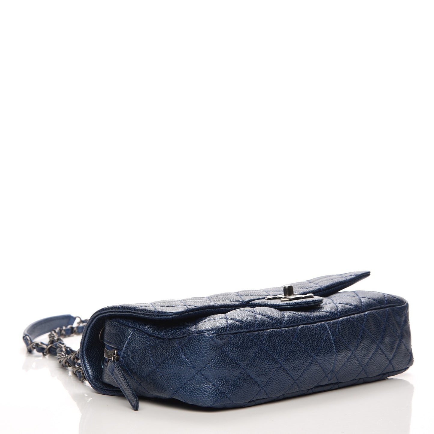 Iridescent Caviar Quilted Small Chic Flap Dark Blue
