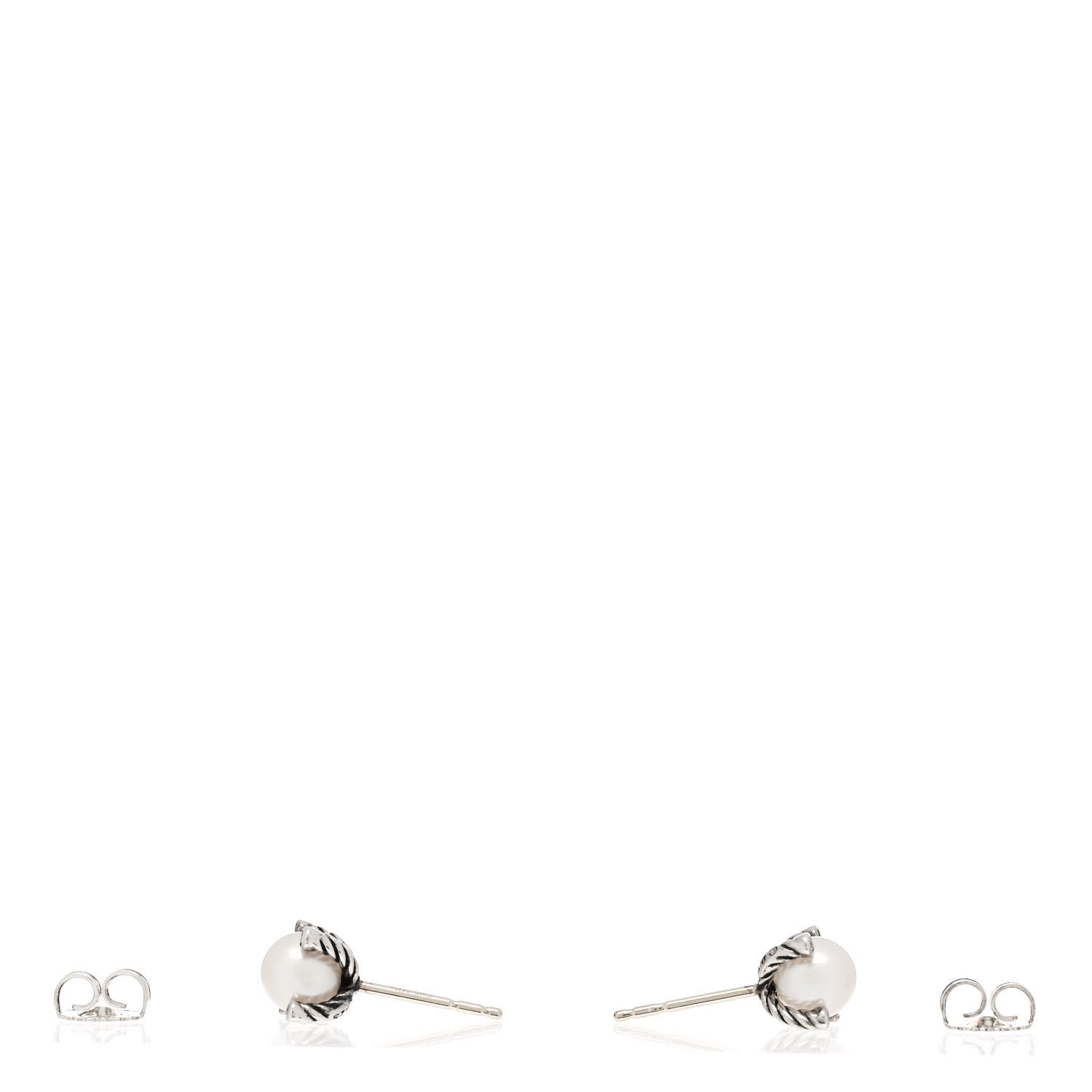 David Yurman Sterling Silver Diamond Pearl 6-6.5mm Cable Stud Earrings 3 of 6