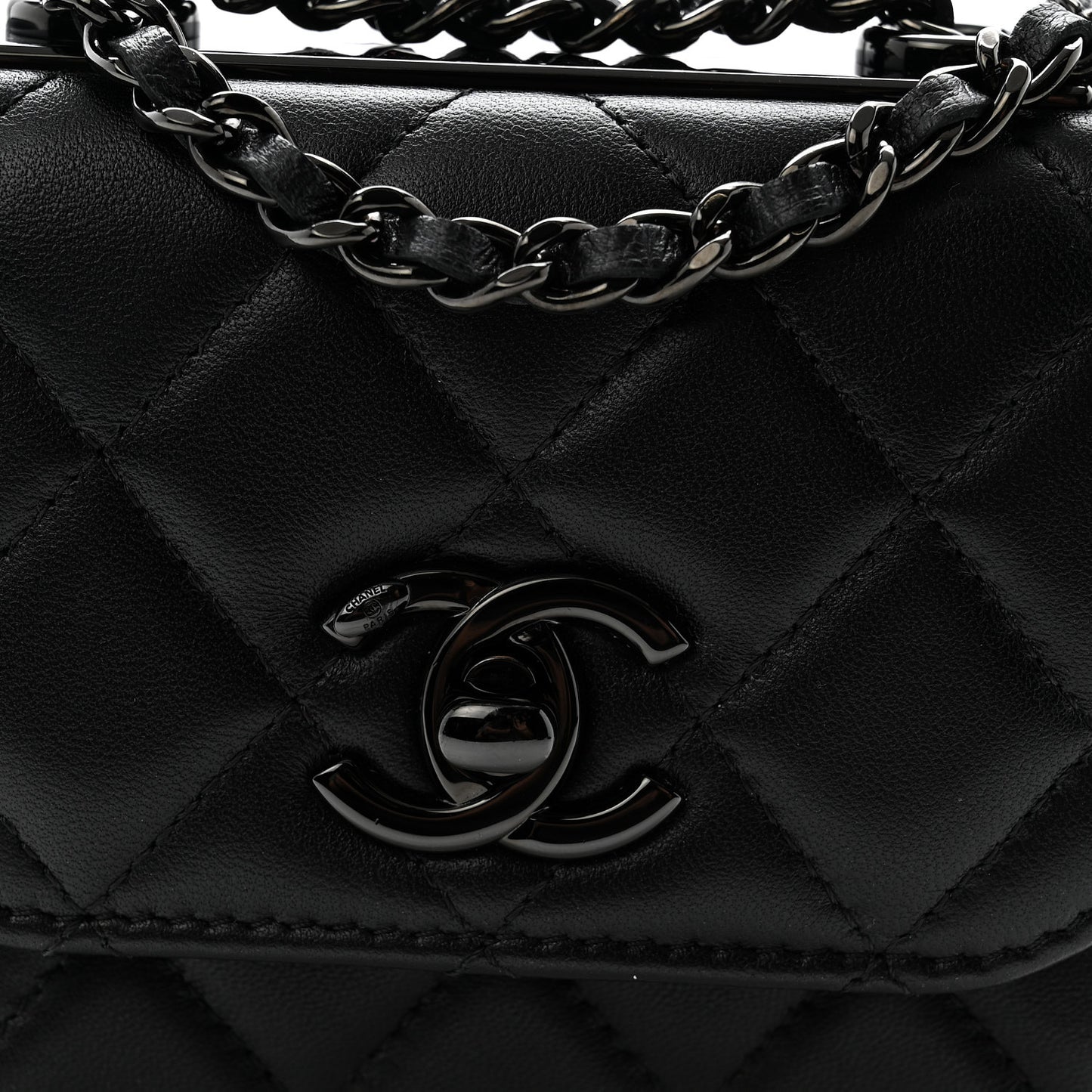 Lambskin Quilted Mini Trendy CC Chain Wallet So Black