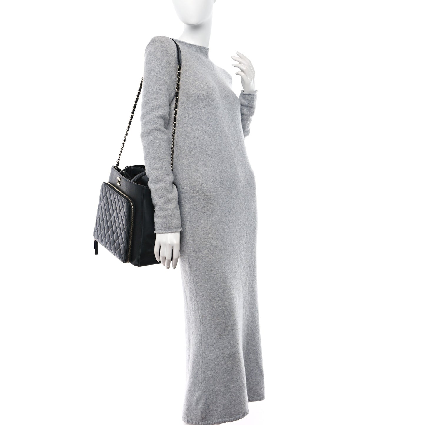 Caviar Quilted Large Business Affinity Shopping Bag Black