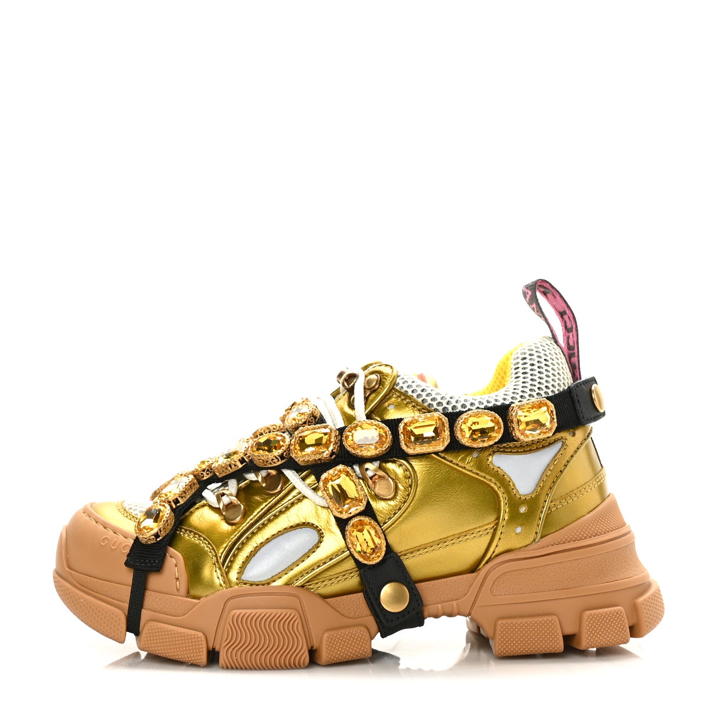 X SEGA Metallic Calfskin Mesh Removable Crystals Womens Flashtrek Sneakers 36.5 Oro Vecchio Mystic White Silver