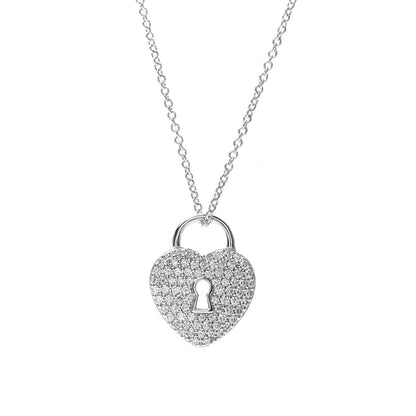 Tiffany Platinum Diamond Small Heart Lock Pendant Necklace 4 of 7