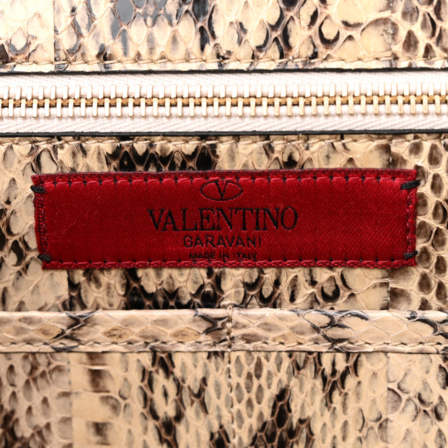 Valentino Garavani Snakeskin Medium Rockstud Tote Beige 7 of 10