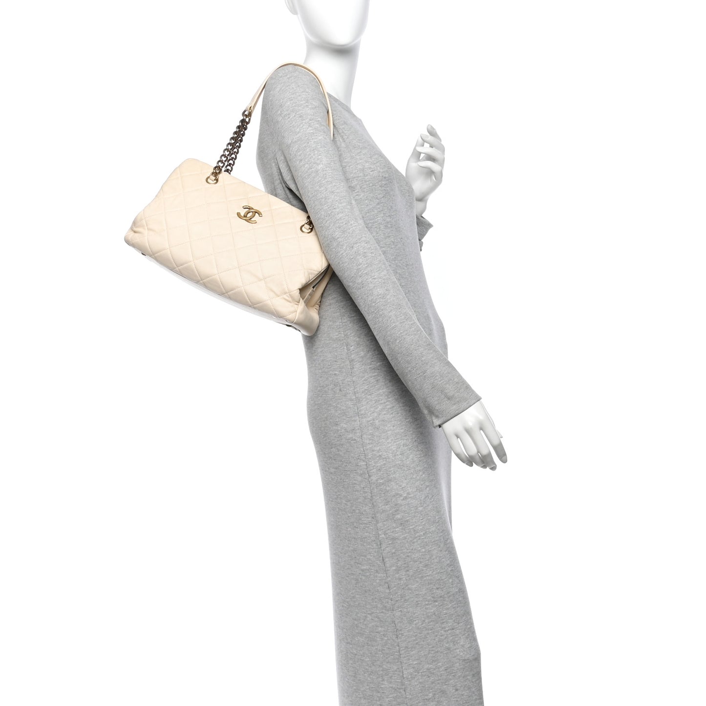 Calfskin Quilted Small CC Crown Tote Beige