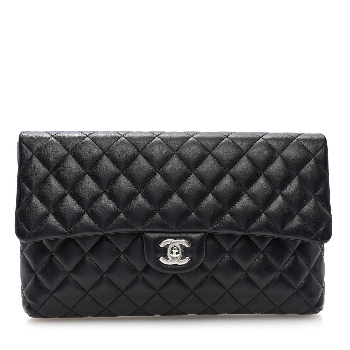 Lambskin Quilted Flap Clutch Black