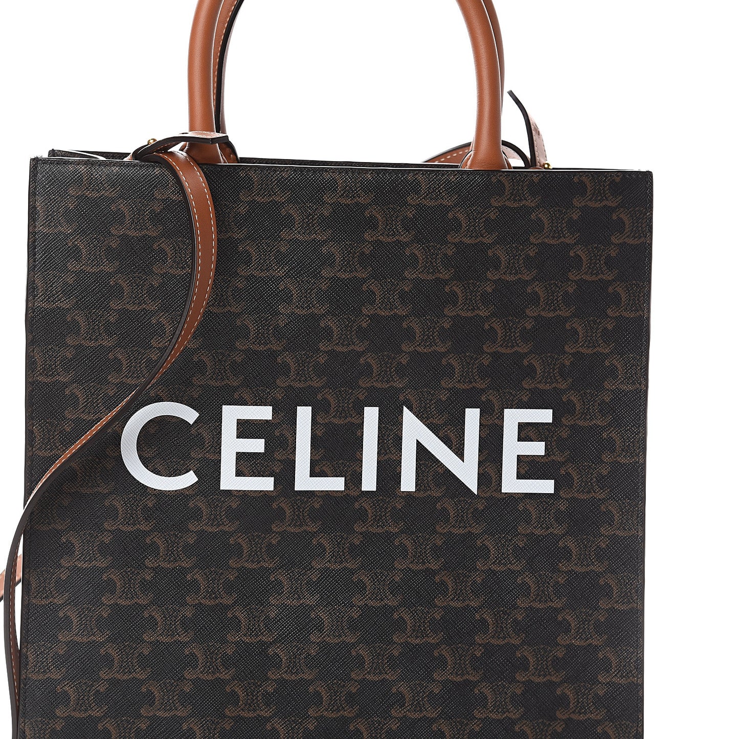 Triomphe Canvas Calfskin Small Vertical Cabas Tan
