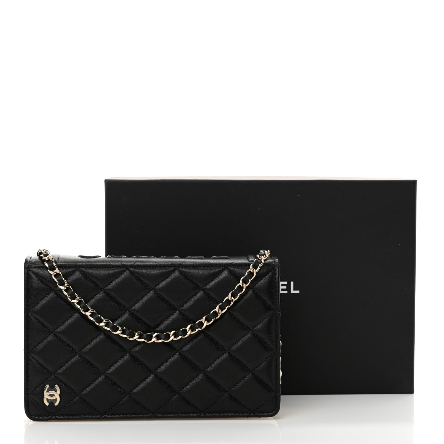 Chanel Lambskin Quilted Book Wallet On Chain WOC Black 12 of 12