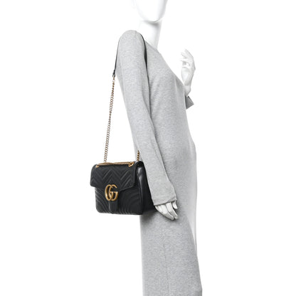 Gucci Calfskin Matelasse Medium GG Marmont Shoulder Bag Black 2 of 10