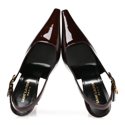 Saint Laurent Vernice Gloss Dune 110 Slingback Pumps 39 Marron Glace 2 of 9