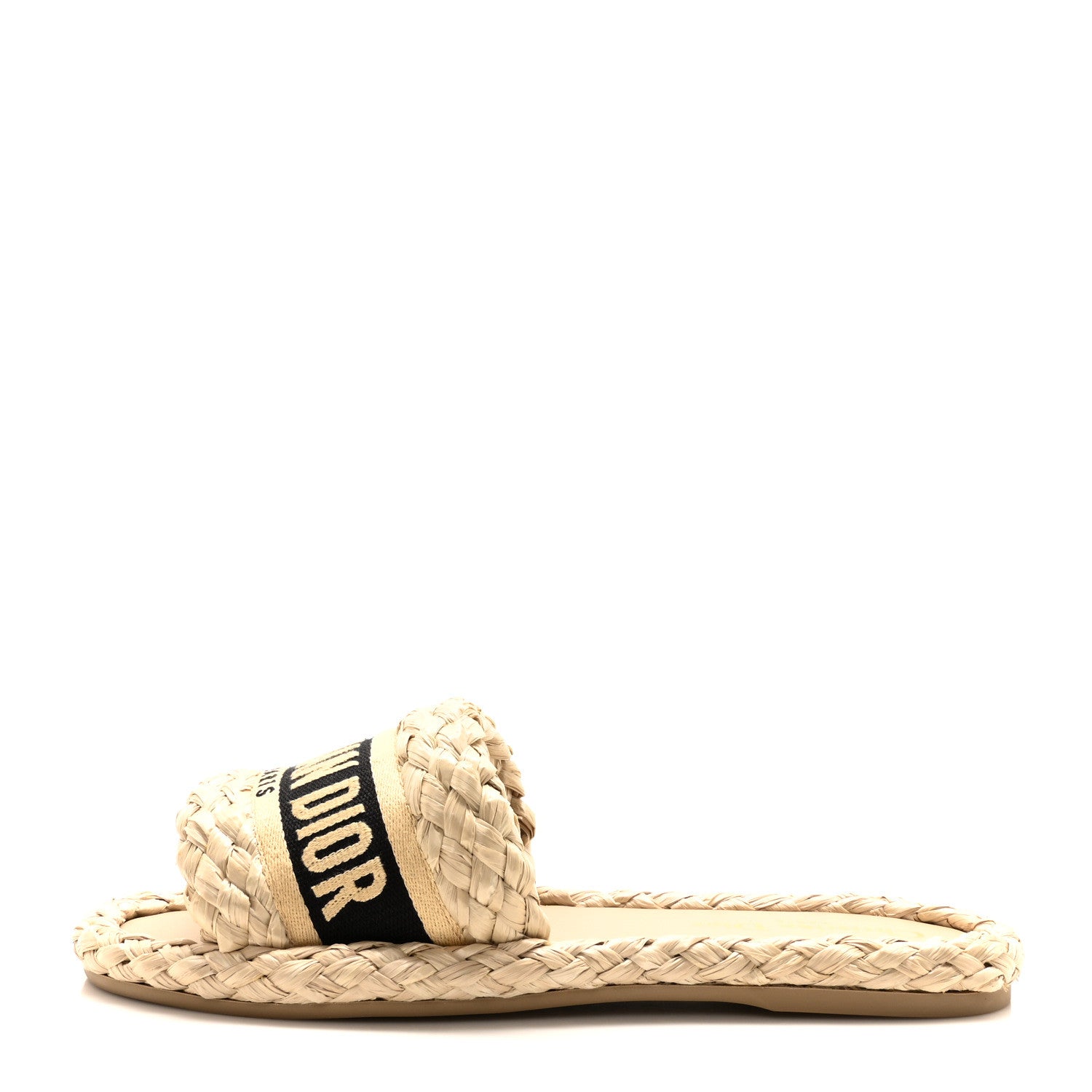 Christian Dior Raffia Embroidered Dway Mules Slide Sandals 37 Jute