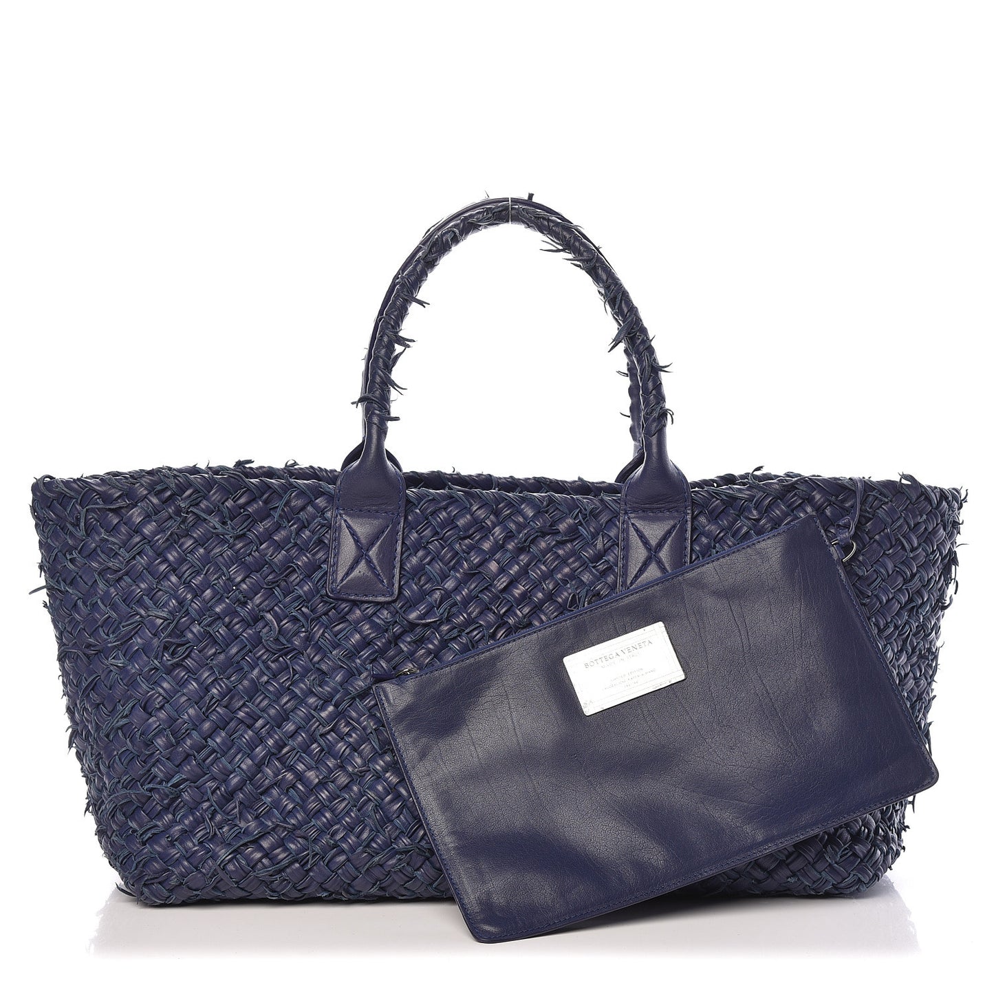 Chevre Intrecciato Fringe Netted Medium Cabat Tote Blue