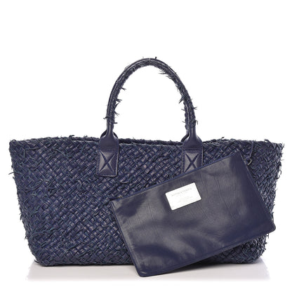 Bottega Veneta Chevre Intrecciato Fringe Netted Medium Cabat Tote Blue 1 of 21