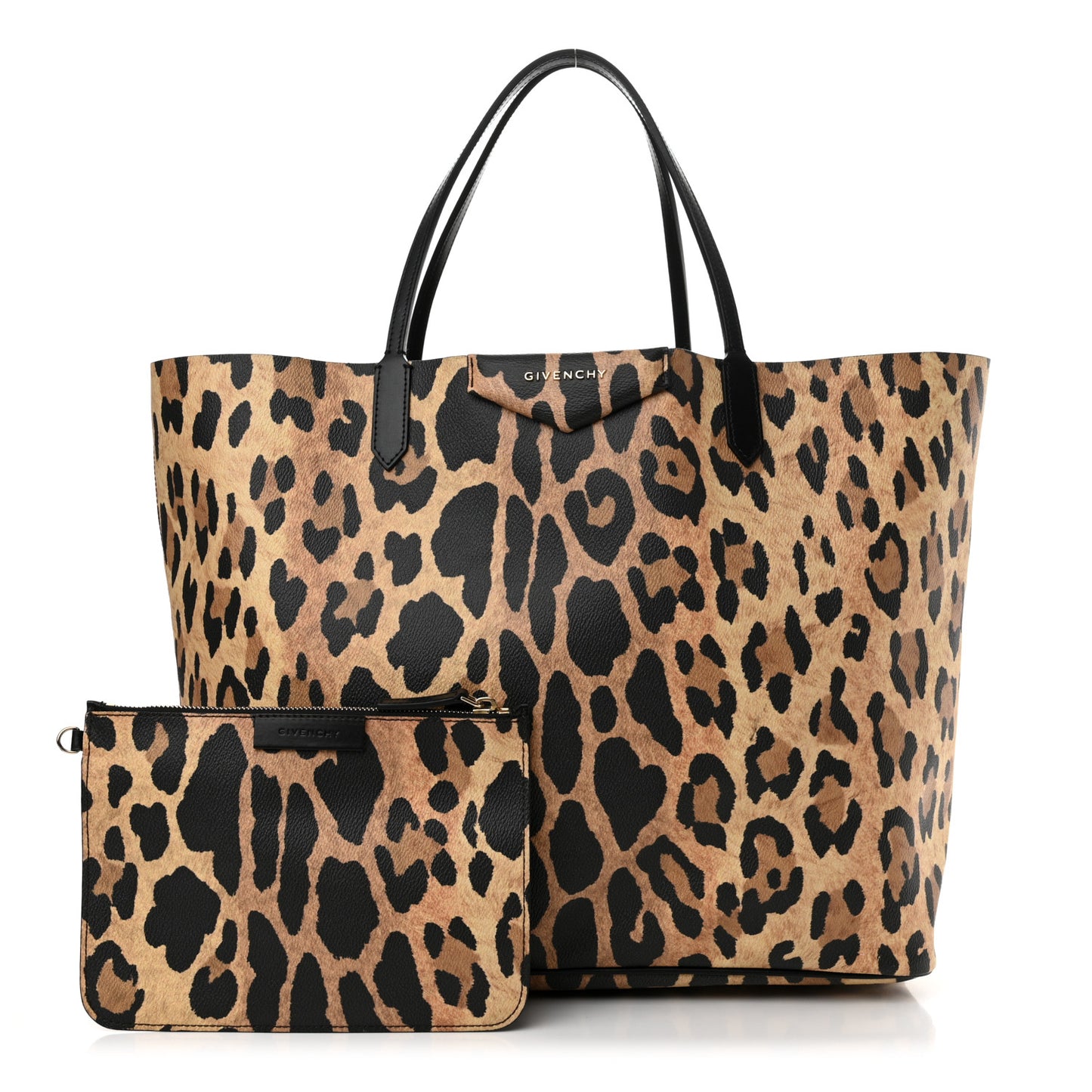 Textured Coated Canvas Leopard Print Large Antigona Tote