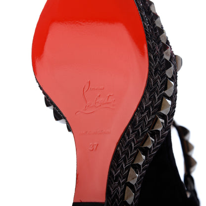 Christian Louboutin Calfskin Suede Cataclou 140 Wedge Sandals 37 Black Dark Gun 6 of 14