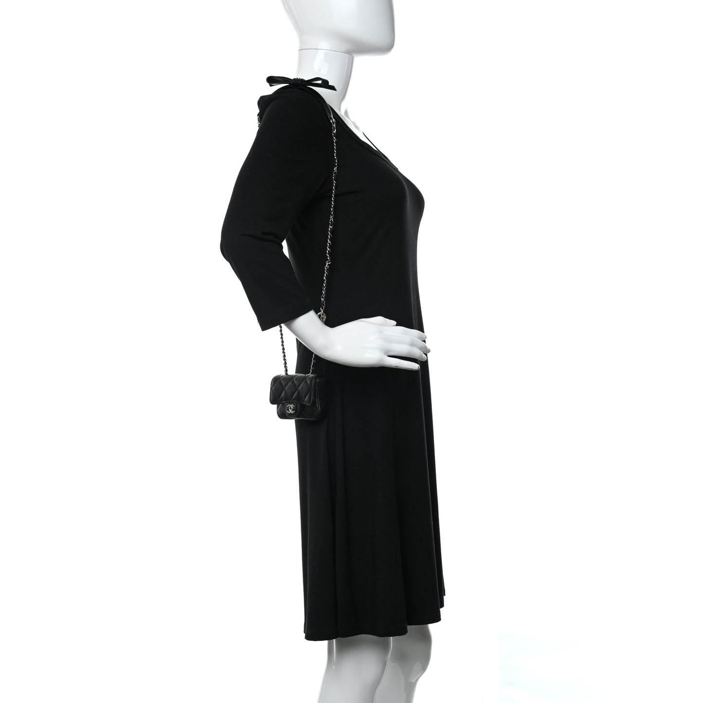 Lambskin Quilted Flap Bow Chain Waist Bag Black